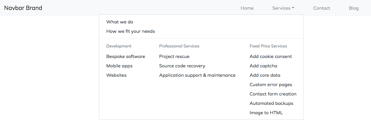 The mega menu we’re coding using Bootstrap 4